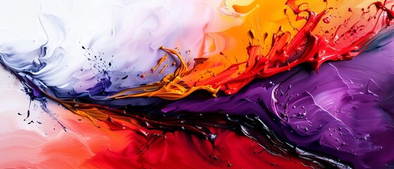 Poster -  A detailed view of a vibrant, multi-hued painting with copious paint splatters along its edge