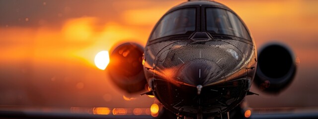 Wall Mural - sun sinking, wings in foreground