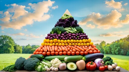 Wall Mural - Assorted of vegetables in shape of pyramid on field background.