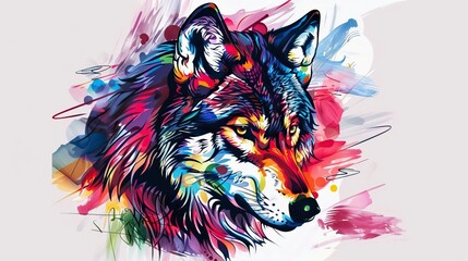 Canvas Print - colorful drawing of a wolf in graffiti style 