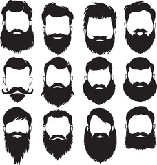 Wall Mural - Set of beard and mustache silhouette on white background