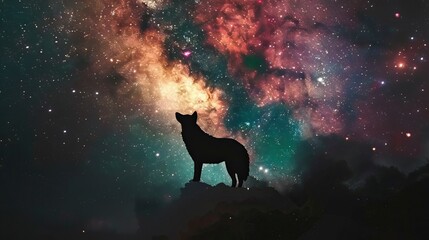 Poster - Colorful galaxy and wolf illustration