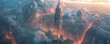 © Настя Шевчук - A photorealistic depiction of a towering skyscraper piercing the clouds, its glass facade reflecting the city lights below.