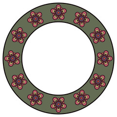 Wall Mural - Round circular frame or border with stylized flowers. Folk style.