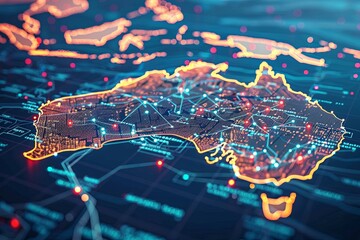 Wall Mural - Digital map of Australia network and connectivity created with Generative AI