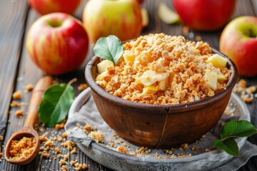 Poster - Apple crisp with wooden background