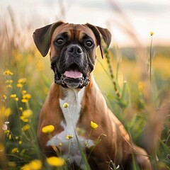 Canvas Print - German boxer dog portrait in summer 