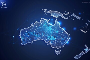 Wall Mural - Digital map of Australia network and connectivity created with Generative AI