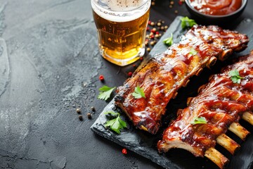 Sticker - Barbecue ribs with hoisin sauce and beer empty space