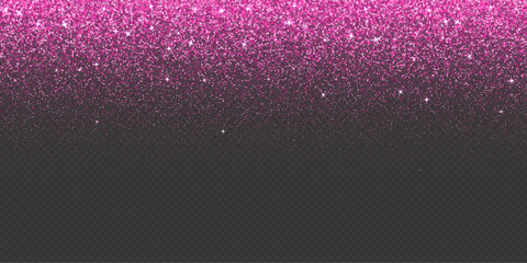 Wall Mural - Pink falling glitter, shiny confetti with glowing sparkles, shimmer spray effect, festive holiday particles isolated on a dark background. Vector illustration.