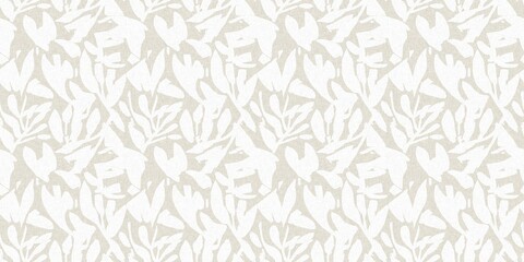 Naklejka na meble Seamless french gender neutral floral linen printed fabric border background. Light mottled white on grey cottage core block print pattern. Shabby chic woven duotone cloth effect. 