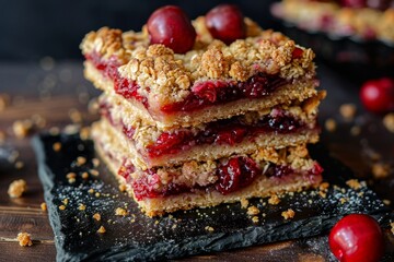 Poster - Cherry crumble squares stacked on board