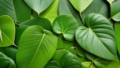 Canvas Print - closeup tropical green leaf background flat lay fresh wallpaper banner concept