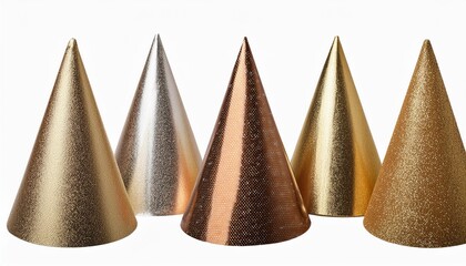 Sticker - golden mat glitter paper party hat standing cutout on transparent background