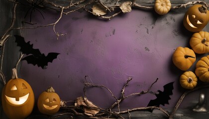 Wall Mural - dark purple halloween background and dark border vignette with old distressed peeling paint grunge on vintage metal or stone texture