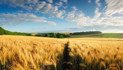 Poster - field of ripening rye in a summer day rural landscape with rye field