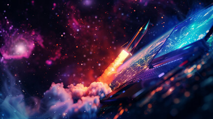 Wall Mural - Rocket coming out of laptop screen,
