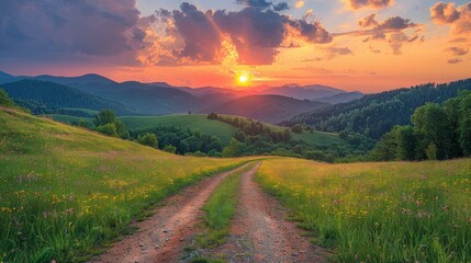 Canvas Print - Sunset Over Mountain Meadow