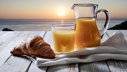 Canvas Print - orange juice and croissant