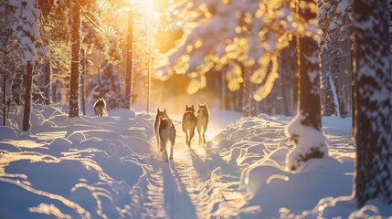 Canvas Print - husky adventure in finish lapland during winter