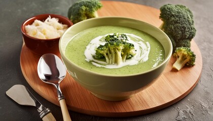 Canvas Print - broccoli cream soup with cream and parmesan