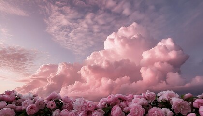 Poster - pink sky with beautiful natural white clouds