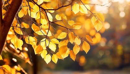 Poster - tree branch with yellow leaves selective focus