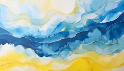 Sticker - abstract blue and yellow watercolor painted background