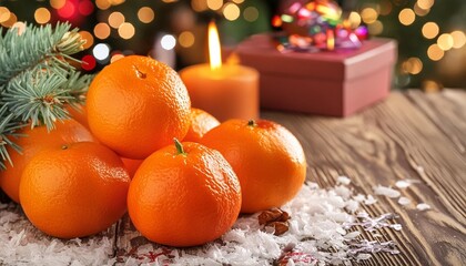 Poster - fresh tangerines in christmas festive background