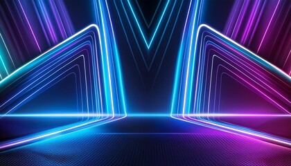 Poster - abstract background with blue and purple neon lines modern design for banner poster or presentation