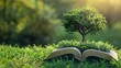 © putri syakilla - open book and growing tree on green background