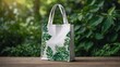 © SR Production - Blank white mockup reusable shopping bag on green leaves background