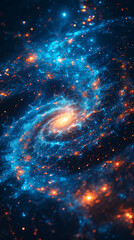 Canvas Print - spiral galaxy with glowing blue and orange stars, suitable for illustrating space, astronomy, or cos