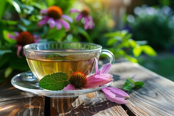 Wall Mural - Herbal tea made of echinacea and mint boosts immunity in alternative medicine