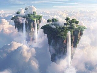 Canvas Print - Fantasy Floating Islands with Waterfalls