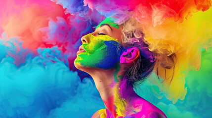 Wall Mural - Creative woman with colorful makeup