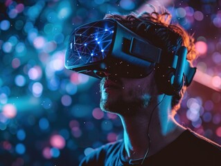 Poster - Man Exploring Virtual Reality with VR Headset