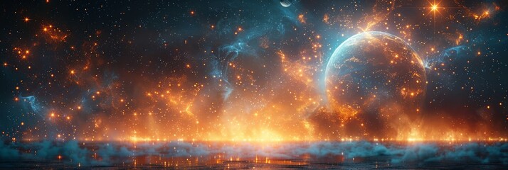 Wall Mural - abstract cosmic scene with vibrant stars and glowing nebulae, creating a breathtaking space atmosphe