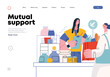 © grivina - Mutual Support: Bringing groceries to food bank -modern flat vector concept illustration of people donating food to food pantry A metaphor of voluntary, collaborative exchanges of resource, services