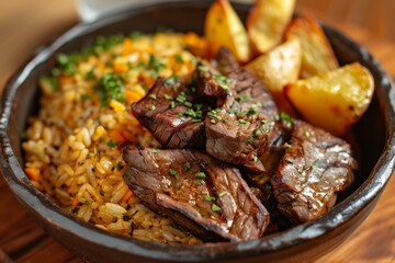 Canvas Print - Rice and beef liver with potatoes and farofa