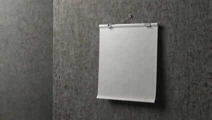 Wall Mural - Empty White paper poster A4 mockup hanging with paper clip realistic vector on gray wall background