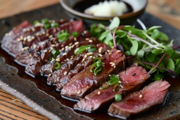 Wall Mural - Seared beef with citrus soy sauce