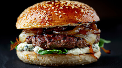 Gourmet Burger with Blue Cheese and Caramelized Onions