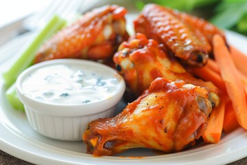 Sticker - Spicy buffalo chicken wings with celery carrots and blue cheese dip