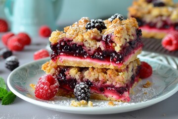 Poster - Sweet homemade red berry bars with streusel