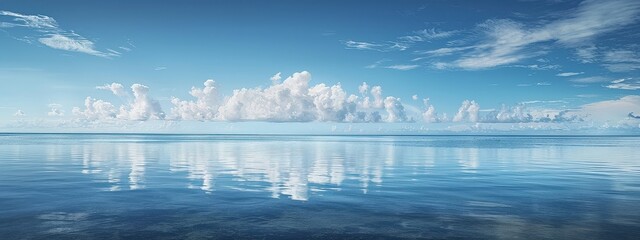 Wall Mural - A beautiful blue ocean with a few clouds in the sky. The sky is clear and the water is calm