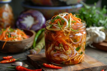 Sticker - Traditional Thai food preserved Somtam Pla ra Raw papaya salad with fermented fish sauce