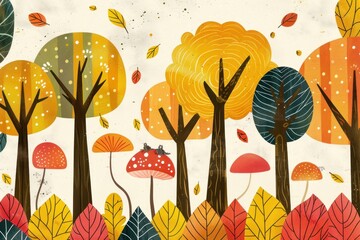 Wall Mural - Colorful Autumn Forest Illustration.