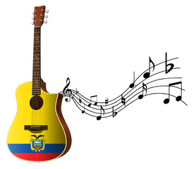 Wall Mural - guitar musical instrument with the flag of ECUADOR