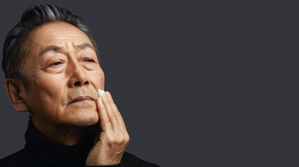 Wall Mural - A mature Korean man applying night cream, embracing self-care